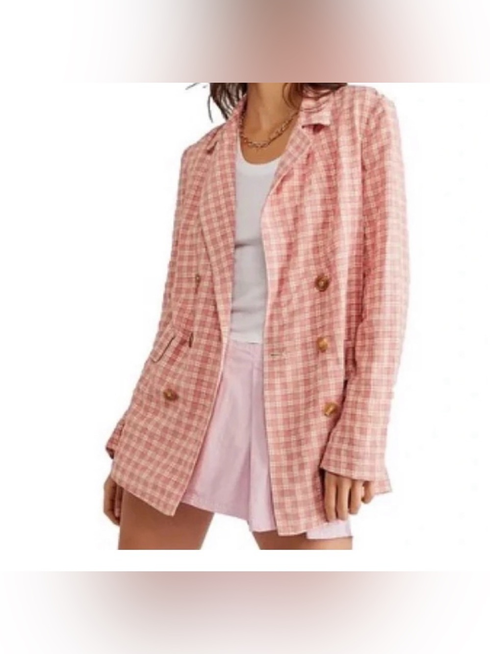 Free People Olivia Lightweight Gingham Blazer XL